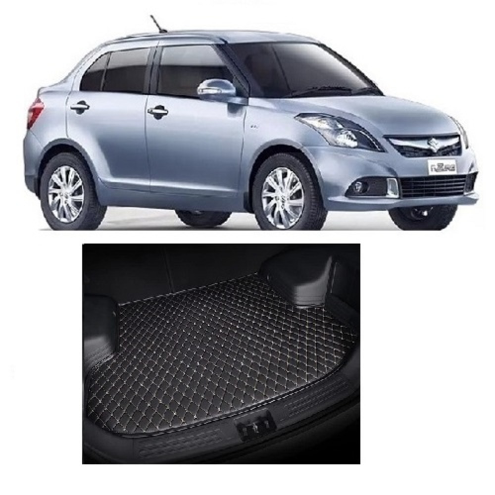 7D Car Trunk/Boot/Dicky PU Leatherette Mat for Dzire (12-17)  - Black